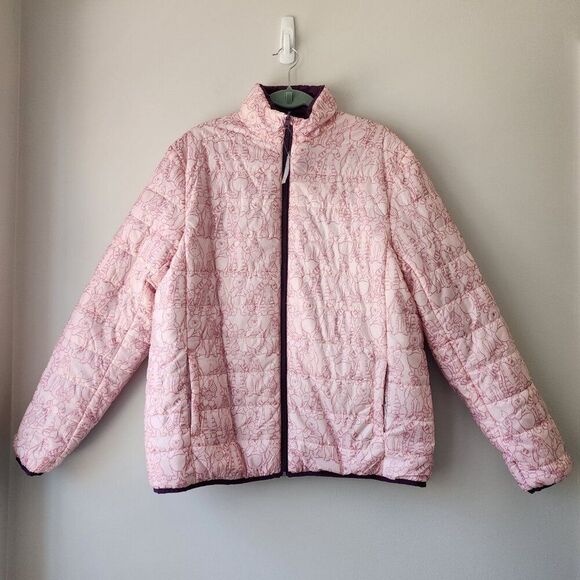 Disney Winnie the Pooh + Pals Puffer Jacket | Size Large | Reversible Pink NWT - Picture 1 of 12